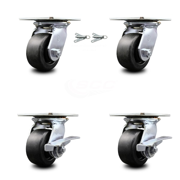 4 Inch Polyolefin Swivel Caster Swivel Locks 2 Brakes, 2PK